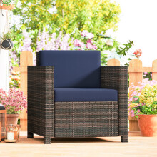 Outsunny Rattan Garden Armchair, Cushioned Single Rattan Chair, Brown/Blue
