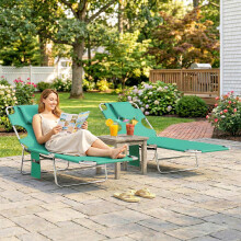 Outsunny 2 Sun Loungers with Reading Hole, Folding Garden Lounger, Green