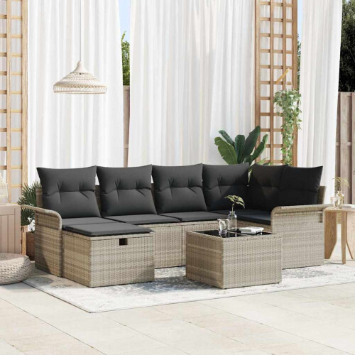 VidaXL vidaXL Gartensofa-set 7 stk. Hellgrau Poly-Rattan