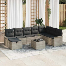 vidaXL Gartensofa-set 9 stk. Hellgrau Poly-Rattan