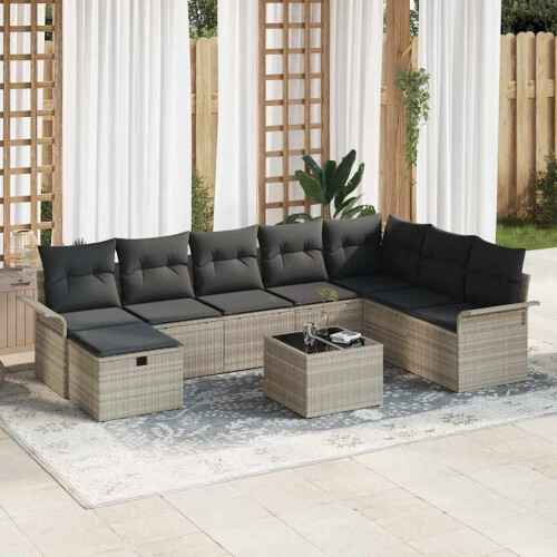 VidaXL vidaXL Gartensofa-set 9 stk. Hellgrau Poly-Rattan