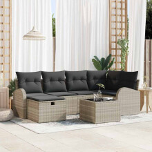 vidaXL Sofa Set 7 stk. Hellgrau Poly-Rattan