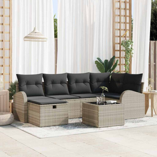 VidaXL vidaXL Sofa Set 7 stk. Hellgrau Poly-Rattan