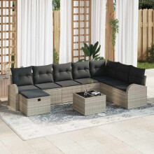 vidaXL Sofa Set 9 Stk. Hellgrau Poly-Rattan