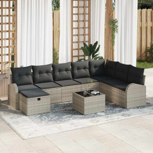 VidaXL vidaXL Sofa Set 9 Stk. Hellgrau Poly-Rattan