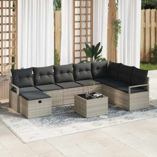 VidaXL vidaXL Sofa Set 9 stk. 8-Sitzanzahl Hellgrau Poly-Rattan