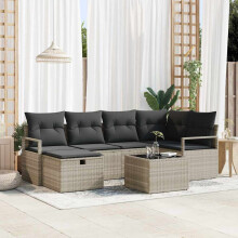 vidaXL Sofa Set 7 Stk. 6-Sitzanzahl Hellgrau Poly-Rattan