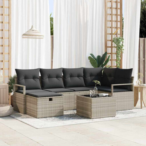 VidaXL vidaXL Sofa Set 7 Stk. 6-Sitzanzahl Hellgrau Poly-Rattan