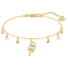 Gold Crystal Popsicle Pearl Charm Bracelet, Cute Summer Thin Wrist Chain Jewelry 5465411