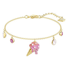Gold Pink Crystal Ice Cream Charm Bracelet, Sweet Cute Girls Thin Wrist Chain Jewelry 5457498