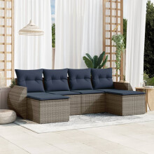 vidaXL 6-teiliges Gartensofa-Set mit Kissen, grau, Polyrattan