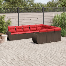 vidaXL 10-teiliges Gartensofa-Set mit Kissen, braun, Polyrattan