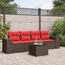 vidaXL 5-teiliges Gartensofa-Set mit Kissen, braun, Polyrattan