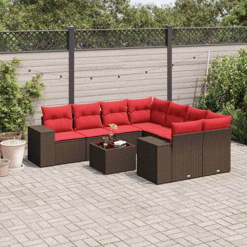 VidaXL vidaXL 9-teiliges Gartensofa-Set mit Kissen, braun, Polyrattan