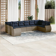 vidaXL 10-teiliges Gartensofa-Set mit Kissen, grau, Polyrattan