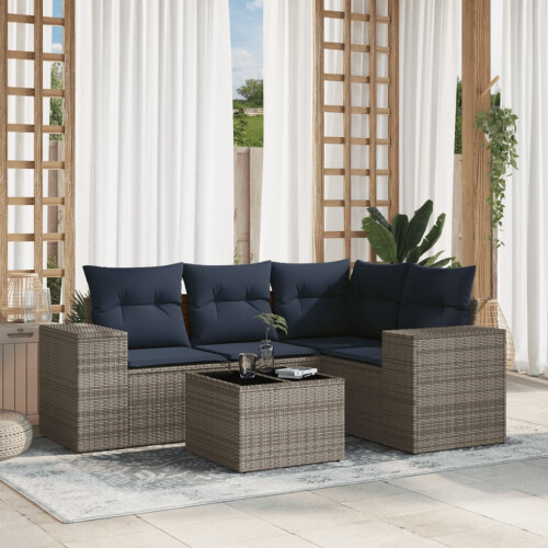 VidaXL vidaXL 5-teiliges Gartensofa-Set mit Kissen, grau, Polyrattan