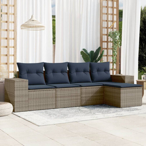 VidaXL vidaXL 5-teiliges Gartensofa-Set mit Kissen, grau, Polyrattan