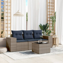 vidaXL 4-teiliges Gartensofa-Set mit Kissen, grau, Polyrattan