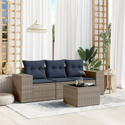 VidaXL vidaXL 4-teiliges Gartensofa-Set mit Kissen, grau, Polyrattan