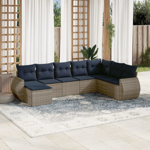 VidaXL vidaXL 8-teiliges Gartensofa-Set mit Kissen, grau, Polyrattan