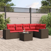 vidaXL 6-teiliges Gartensofa-Set mit Kissen, braun, Polyrattan
