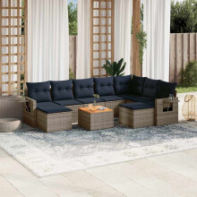 vidaXL 10-teiliges Gartensofa-Set mit Kissen, grau, Polyrattan