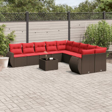 vidaXL 11-teiliges Gartensofa-Set mit Kissen, braun, Polyrattan