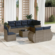 vidaXL 9-teiliges Gartensofa-Set mit Kissen, grau, Polyrattan