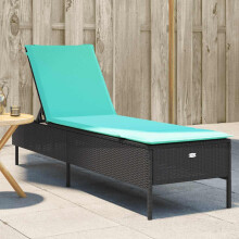 vidaXL Sonnenliege mit Kissen Schwarz Poly Rattan