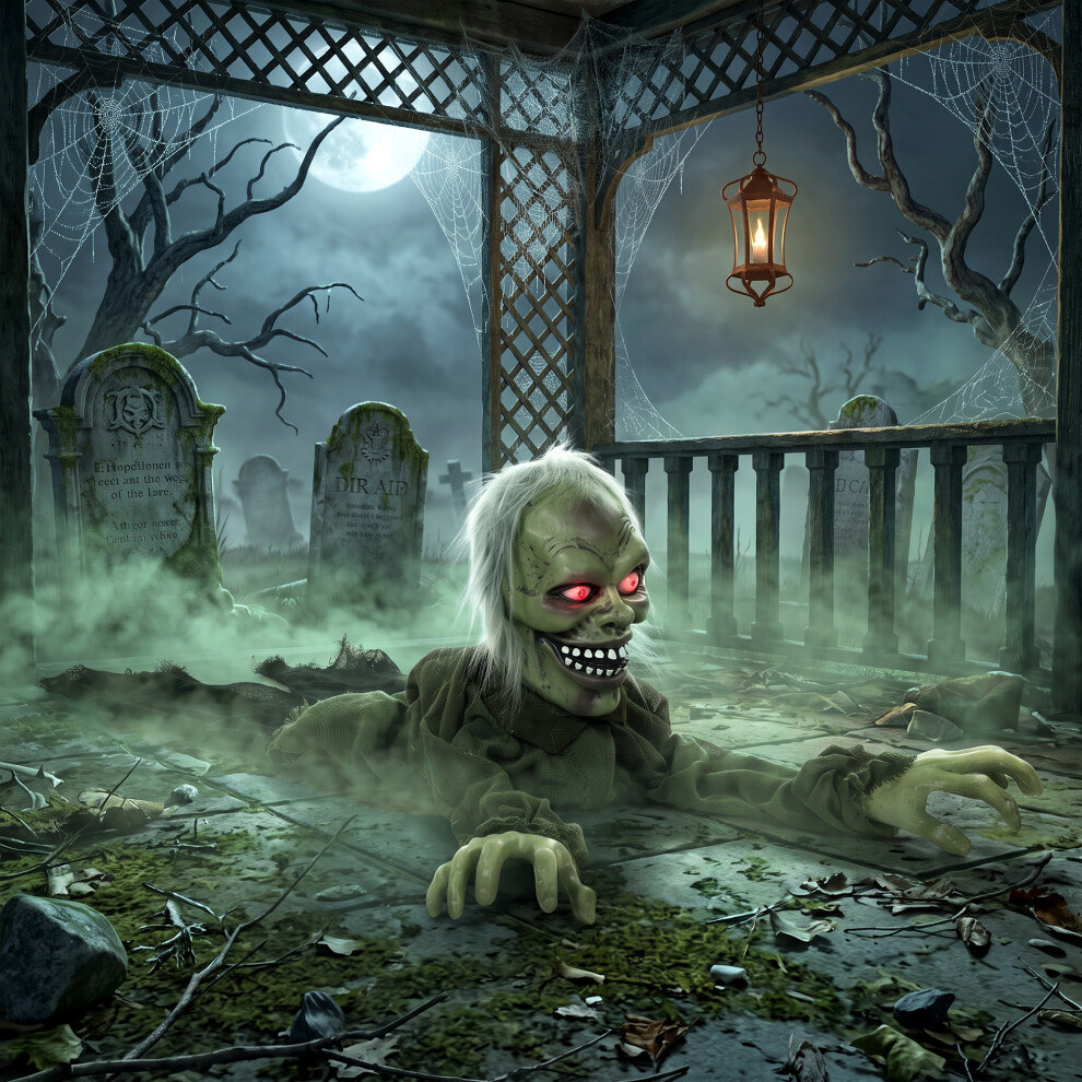 Homcom Animatronic Crawling Zombie With Light-Up Eyes And Creepy Sound