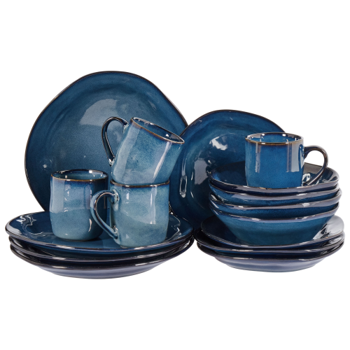 Beliani Set of 16 Dinnerware HAWTHORN Stoneware Blue