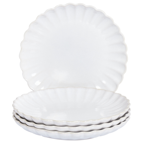 Beliani 4-Piece Side Plate Set NETTLE Stoneware White 21 cm