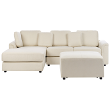 Corner Sofa 4 Seater KOHLO with Ottoman Fabric Light Beige Right Hand