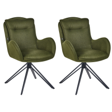 Set of 2 Dining Chairs Swivel AVELAR Fabric Dark Green