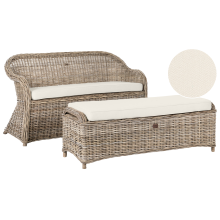 Garden Bench with Cushion SUSUA 150 cm with Ottoman Rattan Natural