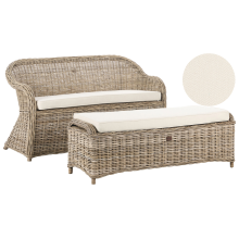 Garden Bench with Cushion SUSUA 141 cm with Ottoman Rattan Natural