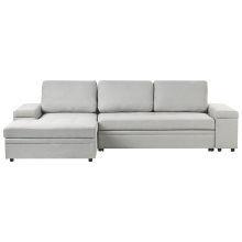 Corner Sofa Bed 3 Seater HRISEY with Storage Faux Linen Light Grey Right Hand