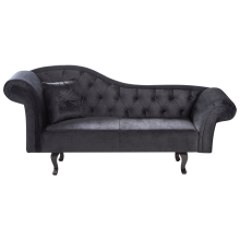 Left-Hand Chaise Longue LATTES II with Cushion Velvet Black
