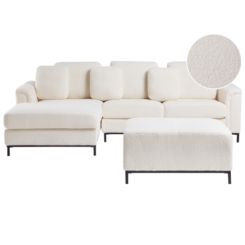 Beliani Corner Sofa OSLO with Ottoman Boucle White Right Hand