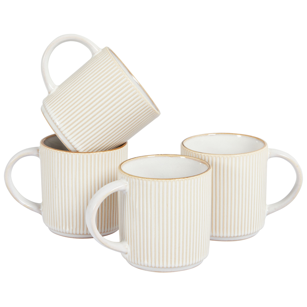 Photos - Mug / Cup Beliani Set of 4 Mugs MUGWORT Stoneware Light Beige 