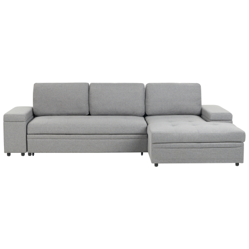 Beliani Corner Sofa Bed HRISEY with Storage Faux Linen Grey Left Hand