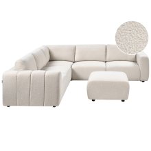 Modular Corner Sofa 5 Seater KIVVIK with Ottoman Boucle Off-White Right Hand