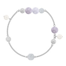 Silver Mixed Lavender Pearl Crystal Ball Bracelet, Soft Pastel Ladies Stackable Wrist Chain 5479020