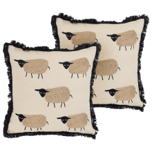 Set of 2 Decorative Cushions BANNU 45 x 45 cm Boucle Beige
