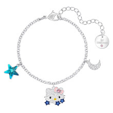 Silver Hello Kitty Star Moon Crystal Charm Bracelet, Kawaii Cartoon Dainty Wrist Chain 5297535