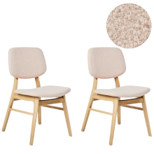 Set of 2 Dining Chairs ELAINE Boucle Light Brown/ Beige