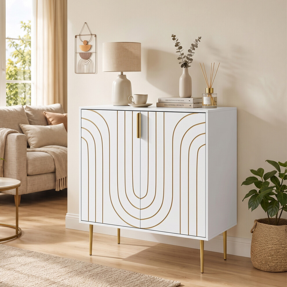 Homcom Modern Kitchen Cupboard With 2 Doors And Adjustable Shelf, White