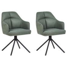 Set of 2 Dining Chairs Swivel MIRA Fabric Green