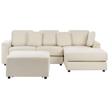 Corner Sofa 4 Seater KOHLO with Ottoman Fabric Light Beige Left Hand