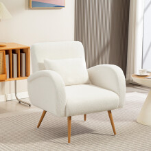 HOMCOM Teddy Fleece Upholstered Accent Chair with Metal Legs, Cream White